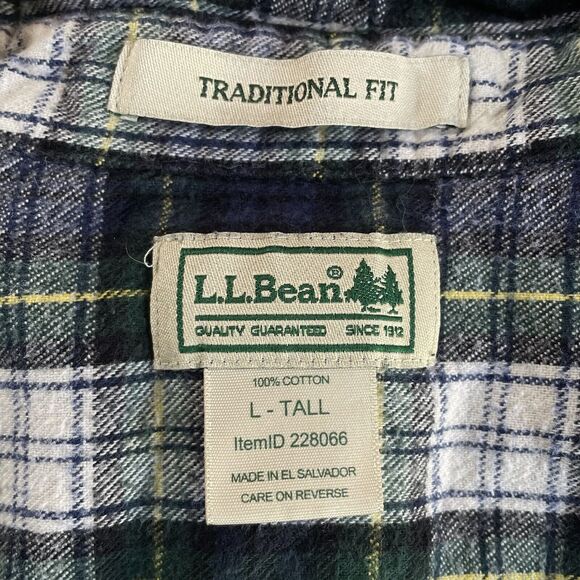 LL Bean Plaid Flannel Men’s Large Tall Cotton Button Down Shirt Traditional Fit - Picture 8 of 8